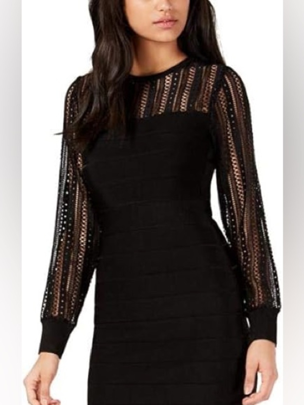 French Connection Black Lace-Panel Midi Dress size 4